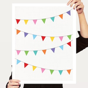 bunting flag print, bunting art, nursery bunting, nursery art, rainbow nursery decor colourful kids art, nursery pictures cuadros infantiles