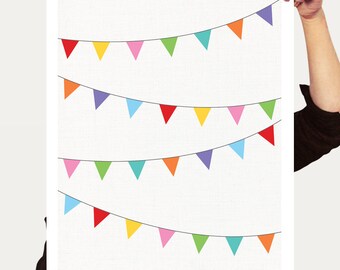 Bunting Nursery Wall Art Gift | Colourful Flag Print | Rainbow Kids Room Decor | Baby Shower Gift | Playroom Wall Art