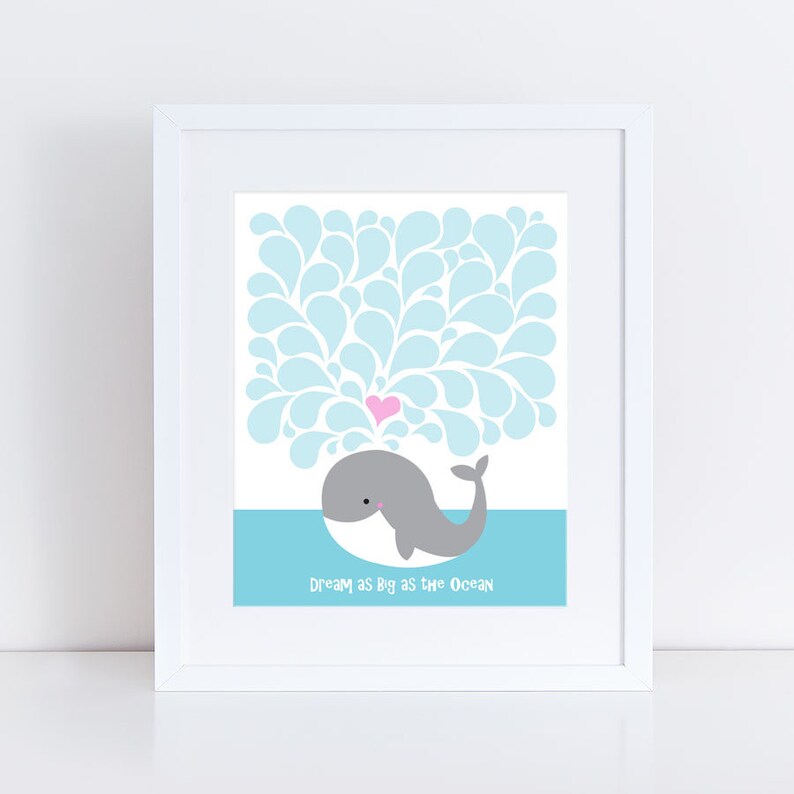 animal art beach nursery art whale nursery nautical baby shower whale signature guest book baby shower or birthday print sea nursery