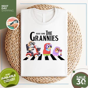 Kids Grandma Cartoon Shirts | Blue Dog Grannies | Cute Family T-shirt | Blue Cartoon tees | Blue Family Shirt