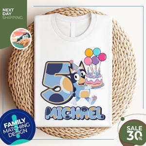 Custom Bluey Birthday Shirt | Gift For Kids | Bluey Bingo Shirt | Boy Girl Birthday Tshirt | Personalized Blue Birthday Shirt | Funny Tee