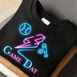 Game Day Neon PNG, Baseball SVG, Sports T-Shirt Design, Digital Download, Glow Effect, Transparent Background, High-Resolution 300 DPI