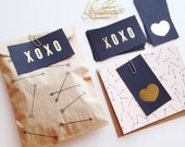 XOXO & Heart Gold Foil Mini Note Cards