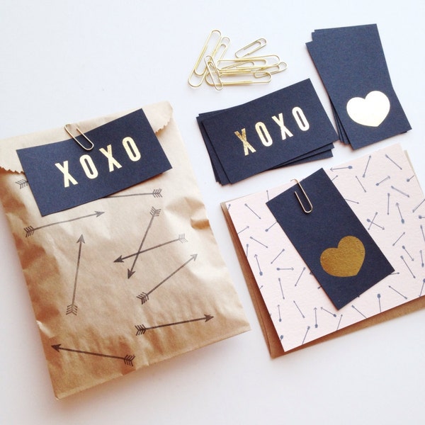 XOXO & Heart Gold Foil Mini Note Cards