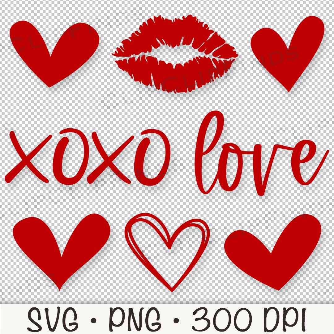 Xoxo SVG, Love SVG, Lips PNG, Kiss, Valentine's Day Hearts