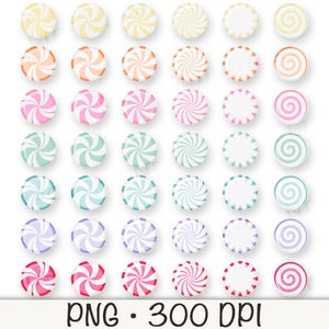 Puede incluir: Una colecci&oacute;n de caramelos redondos y coloridos con un dise&ntilde;o en espiral. Los caramelos vienen en varios colores, incluyendo amarillo, naranja, rosa, verde, azul, morado y rojo. La imagen tambi&eacute;n incluye el texto "PNG &bull; 300 DPI".