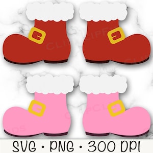 Botas de Papai Noel Rosa, Botas de Papai Noel Vermelhas com Fivela, Botas de Papai Noel, SVG, PNG, Sublimação, Clip Art, Download Digital Instantâneo