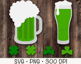 Green Beer SVG, Saint Patrick's Day Beer, Cheers and Beers, Shamrock, Clover, Beer with Foam, Beer Clipart, Instant Digital Download