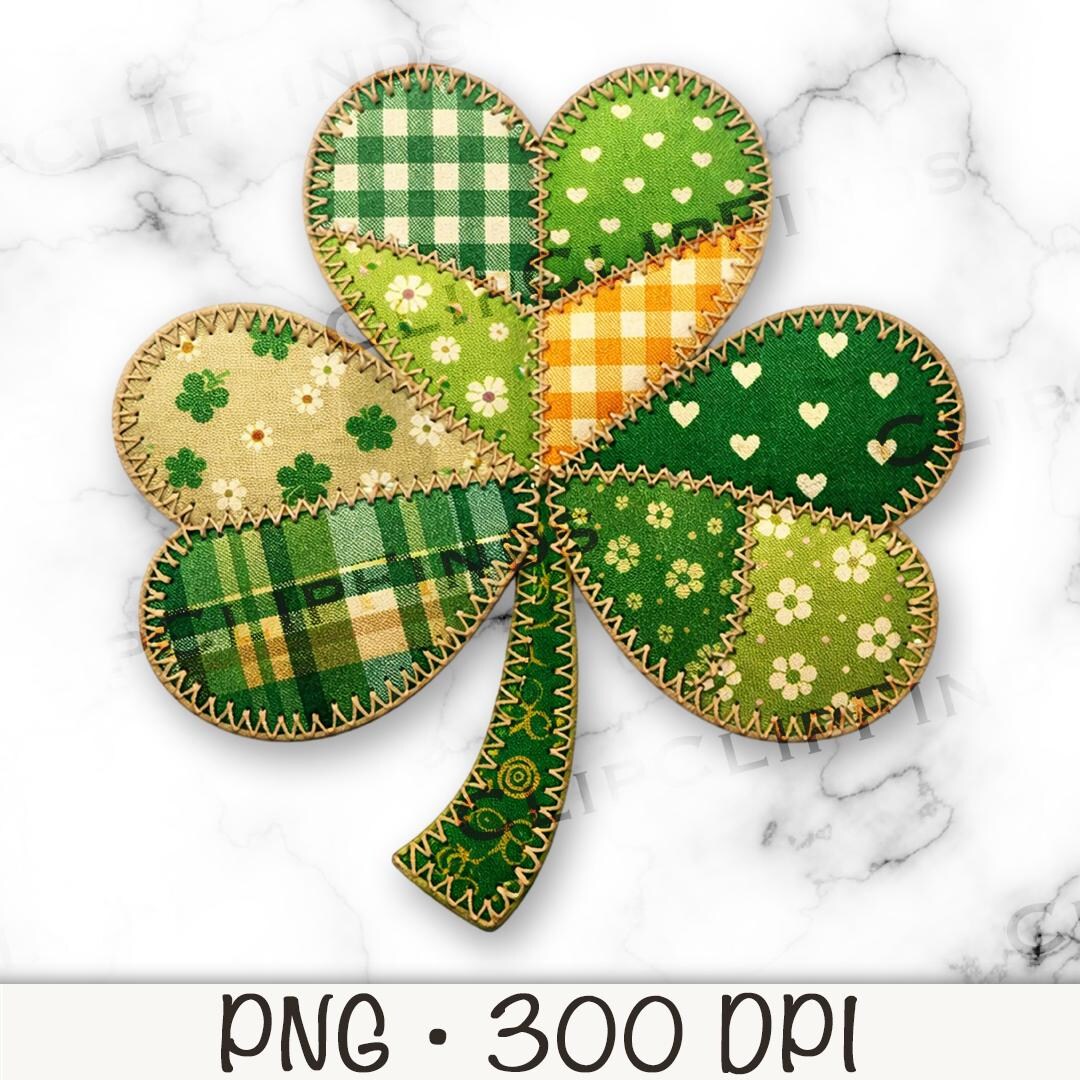 Shamrock PNG, Faux Patchwork Shamrock, Sublimation, Clover, Saint ...