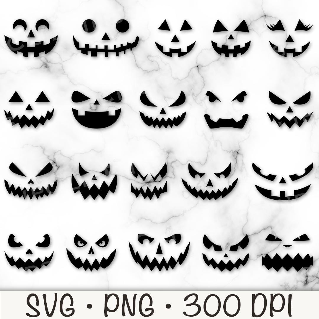 Jack O Lanterns SVG, Pumpkin Faces Bundle PNG, Halloween Pumpkin Faces ...