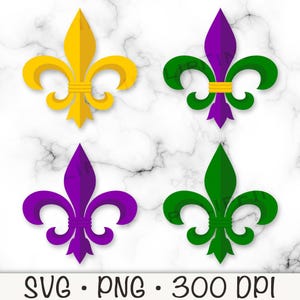 Fleur de lys PNG, fleur de lys SVG, clipart mardi gras, violet, vert, jaune, NOLA, sublimation, téléchargement numérique