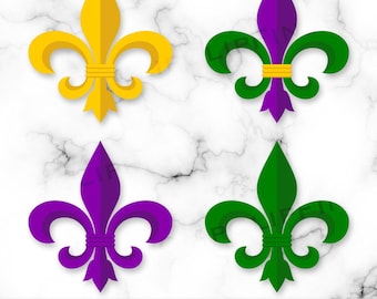 Fleur de Lis PNG, Fleur de Lis SVG, Mardi Gras Clipart, Purple, Green, Yellow, NOLA, Sublimation, Digital Download