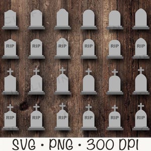 RIP Tombstone Halloween-grafsteenbundel met en zonder kruis SVG-vectorbestand en PNG, rip to my 20's, Clip Art Instant Download