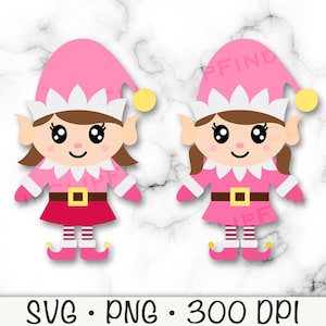 Süße Mädchen Elfe SVG, Elf PNG, Mädchen Elfe Clip Art, rosa Elfe, Baby Elfe, Weihnachtselfen, digitaler Download