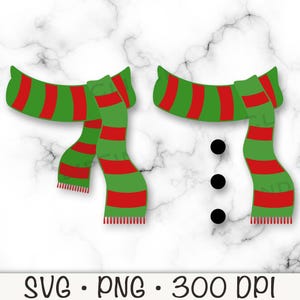 スカーフ SVG、雪だるまスカーフ PNG、赤と緑のスカーフ クリップ アート、ボタン付きスカーフ、デジタル ダウンロード