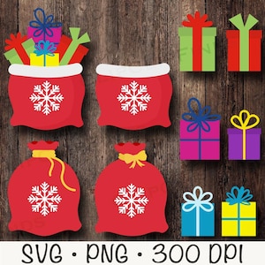 Santa&#39;s Christmas Gift Sack Clipart, Christmas Gift Bag PNG, Christmas Gifts SVG, Christmas Presents, Bag Filled with Gifts,Digital Download