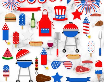 Clipart del 4 de julio, Paquete patriótico de barbacoa, Clipart del 4 de julio, SVG, PNG patriótico, Asado del Día de la Independencia, Descarga digital instantánea