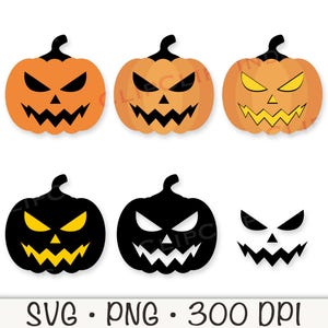 Mittleres böses beängstigendes Kürbis-Halloween-Kürbis-Gesicht, Bundle-Pack, SVG, PNG, sofortiger digitaler Download