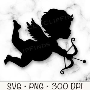 Cupid SVG, Valentine&#39;s Day Cupid PNG, Cupid Silhouette, Vector Cut File, PNG Transparent Background Sublimation, Clipart, Digital Download