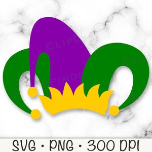 Mardi Gras Jester Hat SVG, Jester Hat PNG,  Vector Cut File, Transparent Background, Sublimation, Clipart, April Fools Day, Instant Download