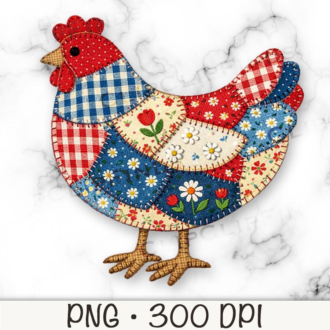 Patchwork Easter Chicken PNG, Faux Patchwork Retro Vintage Chicken ...