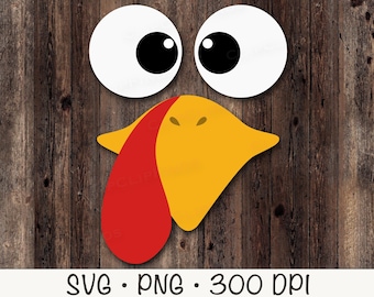 Cute Thanksgiving Turkey Face SVG, Turkey Vector File, Turkey Face PNG, Turkey Face Sublimation, Transparent Background, Instant Download