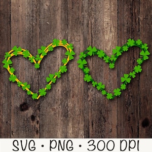 Shamrock Heart SVG, St. Patrick's Day SVG Arquivo de corte vetorial e PNG Fundo transparente Sublimação Clip Art Download instantâneo