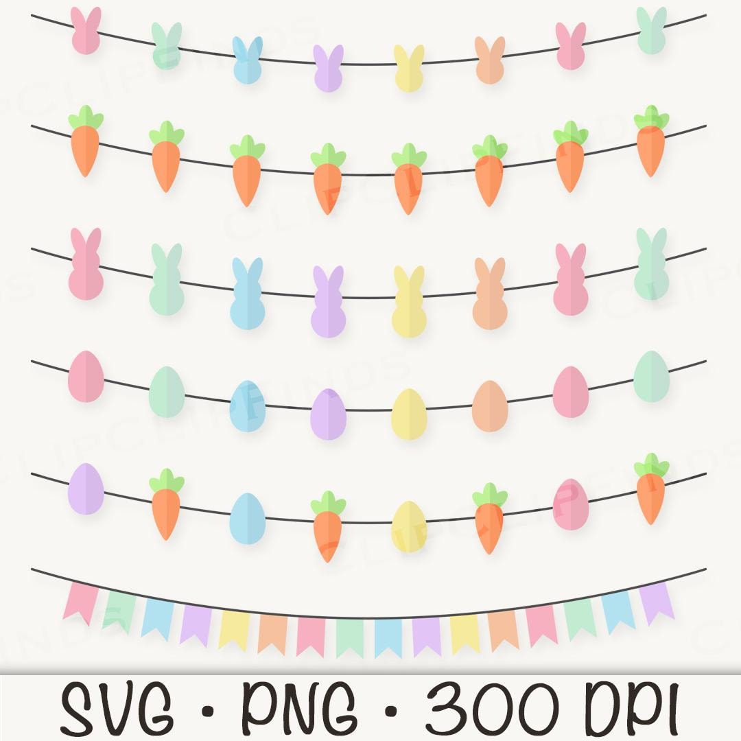 Easter Bunting PNG, Easter Figure Strings SVG, Easter Eggs, Easter ...
