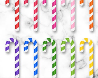 Candy Cane Clipart, Candy Cane SVG, Candy Cane PNG, Colored Candy Cane Bundle, Pink, Blue, Yellow, Orange, Purple, Green, Peppermint