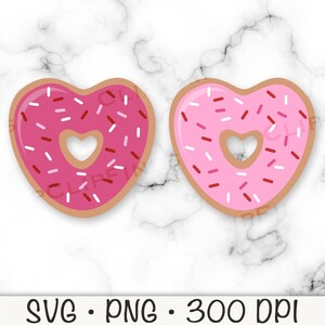 Heart Donuts SVG, Heart-Shaped Donuts Clipart, Pink Donuts, PNG, Valentine&#39;s Day Clipart, Instant Digital Download