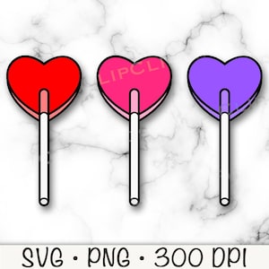 Pirulito de Dia dos Namorados em Forma de Coração, Sugador de Coração, Arquivo de Corte Vetorial SVG e Fundo Transparente PNG, Clip Art, Download Instantâneo