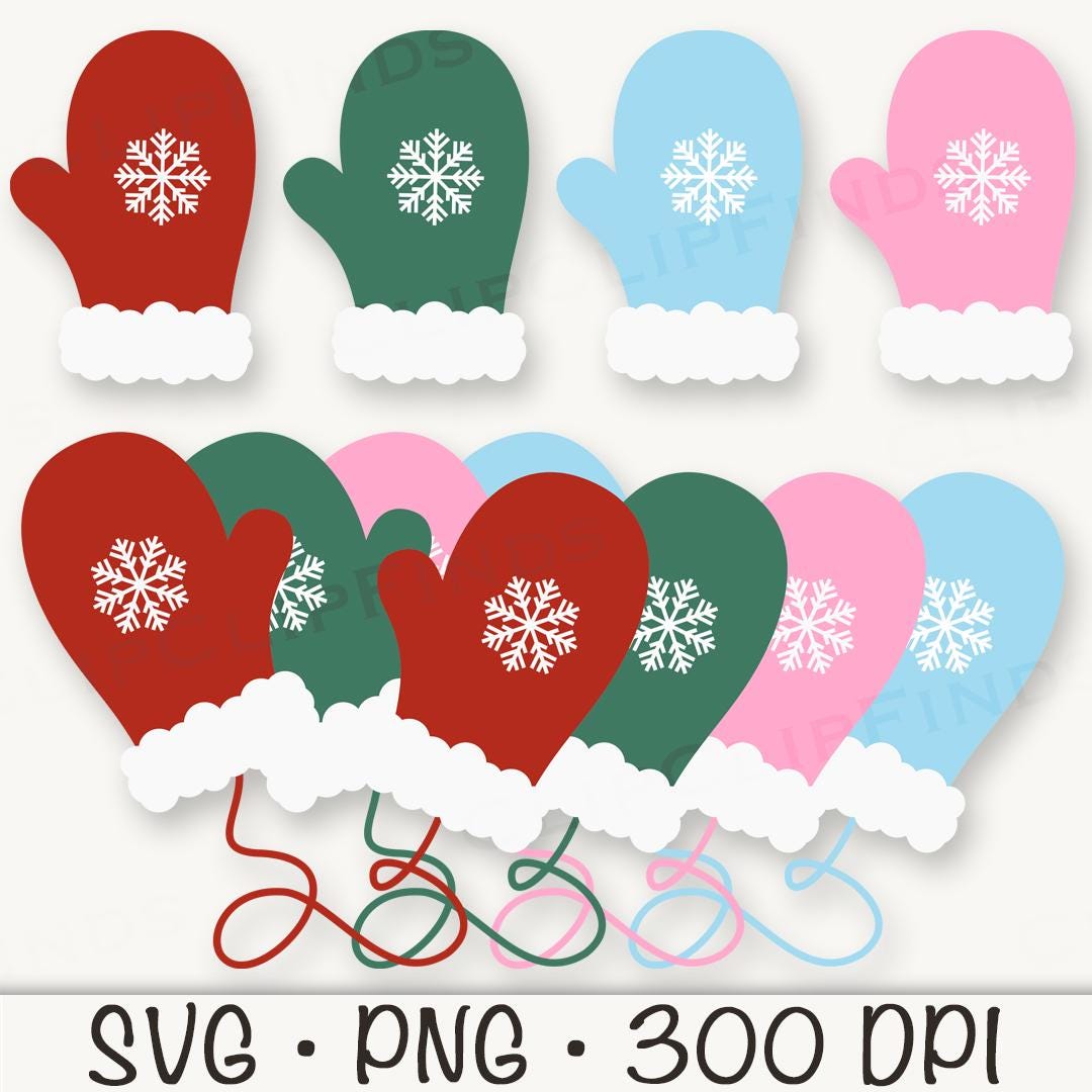 Santa Mittens Santa Mittens Clip Art Bundle Pack PNG, Cute Mittens SVG, Digital ...