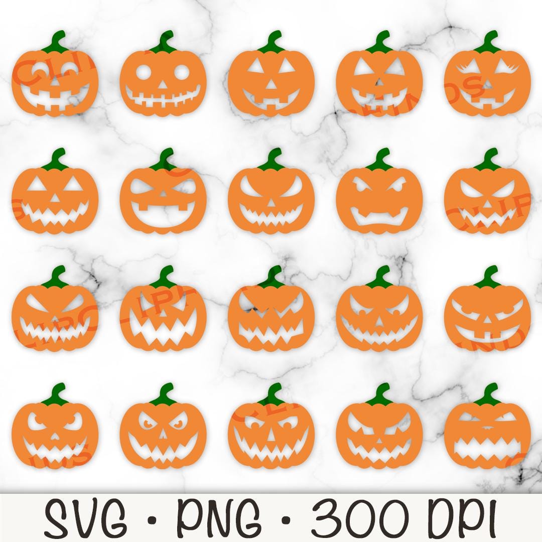Pumpkin Jack O Lantern Faces Bundle SVG, Jack O Lantern Clip Art PNG ...