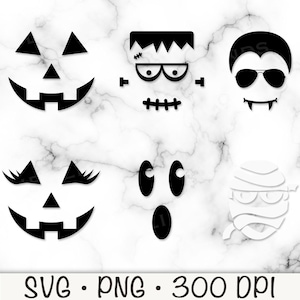 May include: Black and white Halloween clip art featuring a pumpkin, Frankenstein, vampire, ghost, and mummy.  The images are simple and perfect for crafting projects.