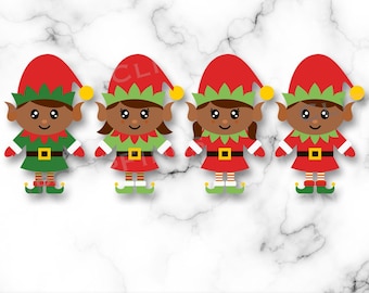 Cute African American Elves SVG, Brown Boy and Girl Elf SVG, Elf PNG, Girl Elf, Elf Clip Art,  Baby Elf, Christmas Elves, Digital Download