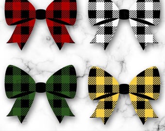 Buffalo Plaid Bow Clipart, Christmas Buffalo Plaid Bow SVG, Buffalo Plaid Bow PNG, Coquette Bow, Cute Hair Bow, Colored, Digital Download