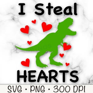 Ich stehle Herzen Dinosaurier Valentinstag SVG, Vektordatei, PNG transparenten Hintergrund, Sublimation, Kinder Valentinstag, Junge, Sofort Download