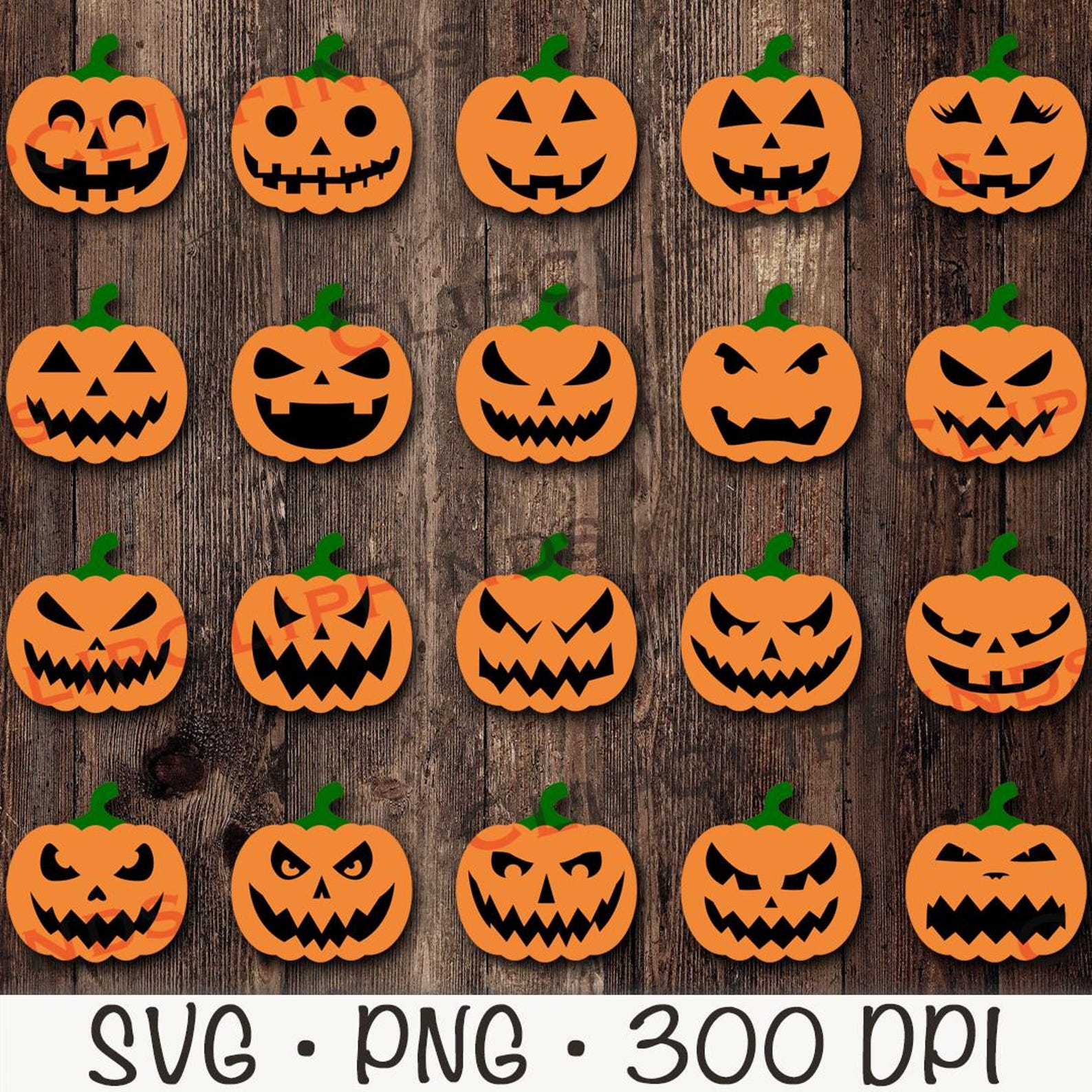 Pumpkin Jack O Lantern Faces Bundle SVG, PNG, Halloween Pumpkin Faces ...
