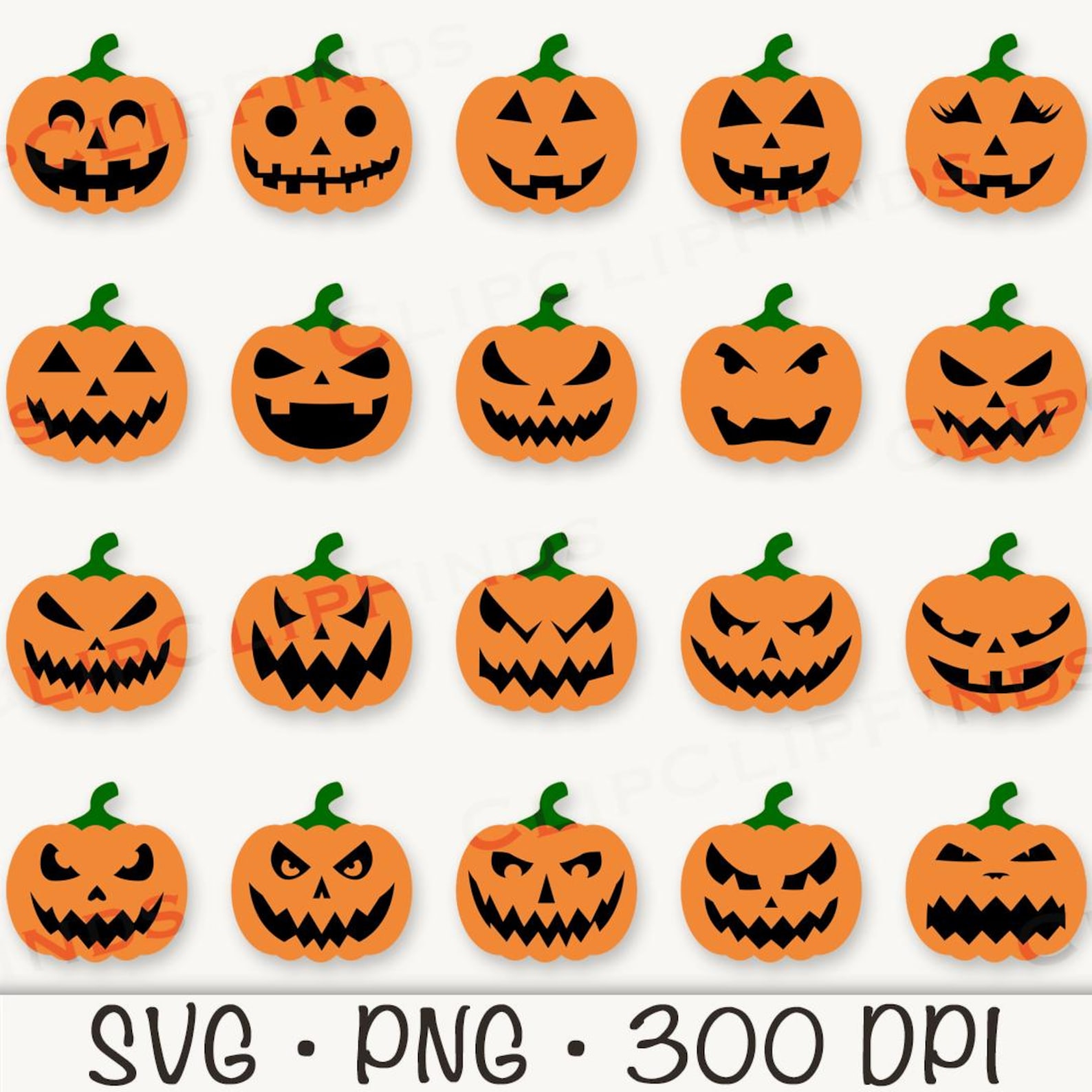 Pumpkin Jack O Lantern Faces Bundle SVG, PNG, Halloween Pumpkin Faces ...