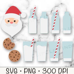 Sweets for Santa Claus, Santa&#39;s Food Snacks, Milk and Chocolate Chip Cookies, SVG, PNG, Instant Digital Download