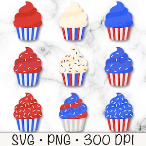 Patriotische Cupcakes SVG Bundle, Vaterländische Cupcake Clipart, 4. Juli Cupcakes, rot, weiß und blau, 4. Juli Dessert, digitaler Download