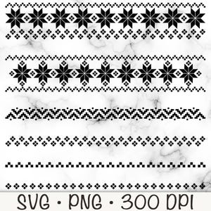 34 Elementi di maglioni brutti Grafica fai da te SVG, PNG, Clip Art, Bordi natalizi, Natale vintage, Forme retrò, Download digitale
