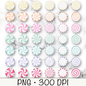 Puede incluir: Una colección de caramelos redondos y coloridos con diseño en espiral en varios colores, incluyendo amarillo, naranja, rosa, verde, azul, morado y rojo. Algunos caramelos tienen un borde blanco. La imagen incluye el texto "PNG • 300 DPI".