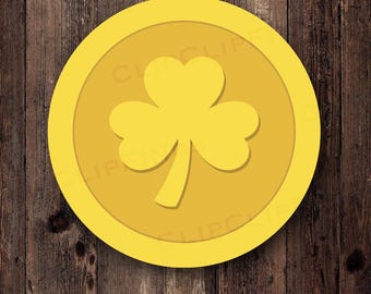 Moneta na Dzień Świętego Patryka SVG, Złota moneta na Dzień Świętego Patryka PNG, Clipart, Koniczyna, Szczęście, Irlandzkie szczęście, Skrzat, Pobieranie cyfrowe