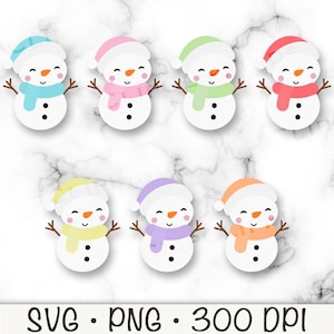 かわいい雪だるまのクリップアート、雪だるま PNG、赤ちゃん雪だるま SVG、青、ピンク、色付き、クリスマス雪だるま、デジタルダウンロード