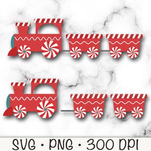 Red Christmas Train SVG, Christmas Train PNG Clip Art, Peppermint Wheels, Digital Download