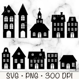 Budynki Wioski Bożonarodzeniowej SVG, Domy Wiejskie PNG, Kościół, Domy Kanałowe, Domy Plotter, Pobieranie Cyfrowe