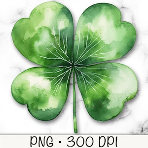 Trébol de acuarela PNG, trébol de 4 hojas de acuarela, hoja del día de San Patricio, trébol, descarga digital