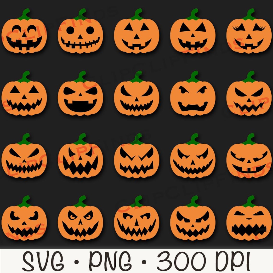 Pumpkin Jack O Lantern Faces Bundle SVG, PNG, Halloween Pumpkin Faces ...