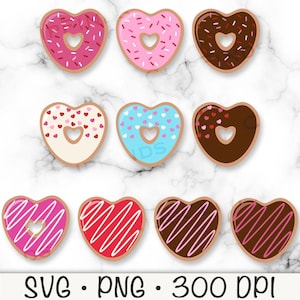 Heart Donuts SVG, Heart Donuts PNG Clipart, Heart Donuts Bundle Pack, Valentine&#39;s Day Donuts, Instant Pink, Blue, Red, Digital Download